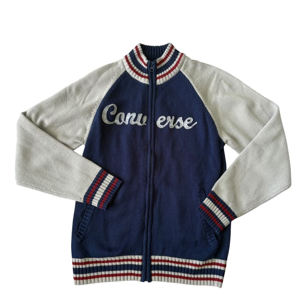 VTG Y2K Converse Spell Out Zip Up Knit Cardigan Sweater Men’s M Varsity Preppy